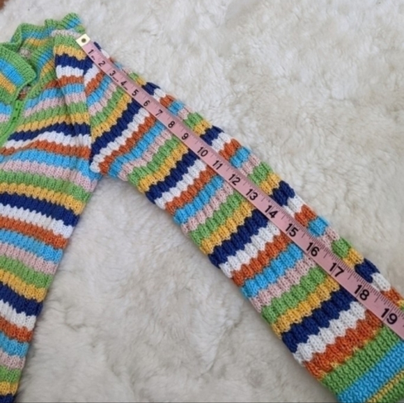 Vintage women's xs handmade knit multi colored striped zippered cardigan sweater - Picture 3 of 5